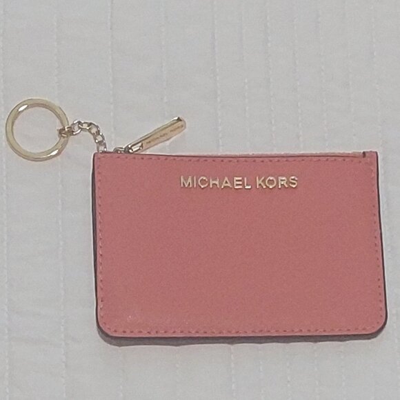 NWOT Michael Kors Orange Small Top Zip Coin Pouch w/ID Keychain Cardholder - Picture 1 of 10